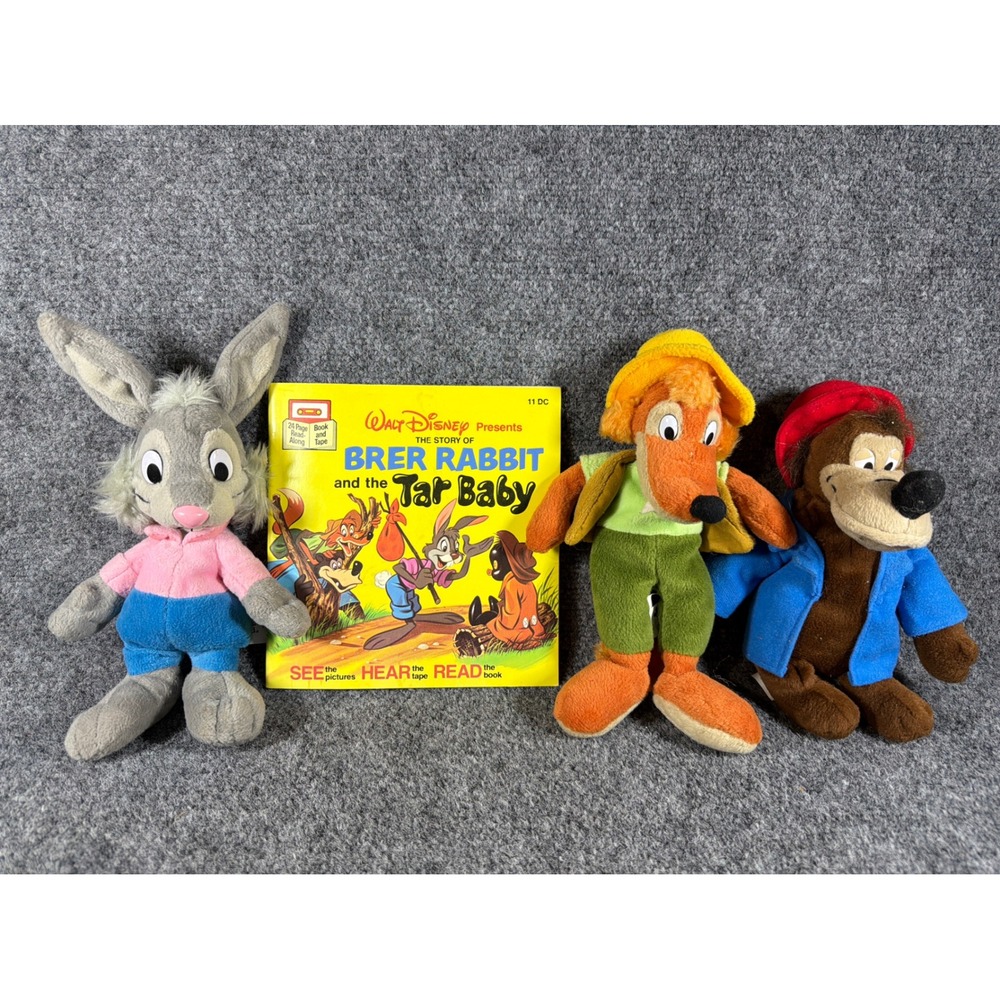 Vintage 1977 Disney Brer Rabbit Tar Baby Book & Plush Set Brer Fox Bear Rare